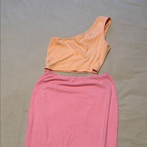 One-Shoulder Peach and Pink Two-Piece Set